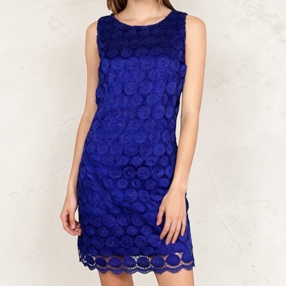 Eliza J Crochet Lace Sleeveless Mini Shift Dress Blue NEW,‎ size 6